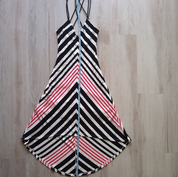 BEBE Maxi Sundress Spaghetti Strap Low-Cut Striped Black White Red Extra Small - Picture 10 of 10